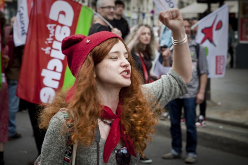 young girl protesting in France